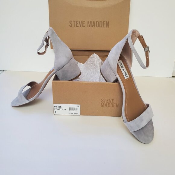 Steve Madden Irenee Gray Suede Block Heels - Like New With Box - Picture 12 of 12